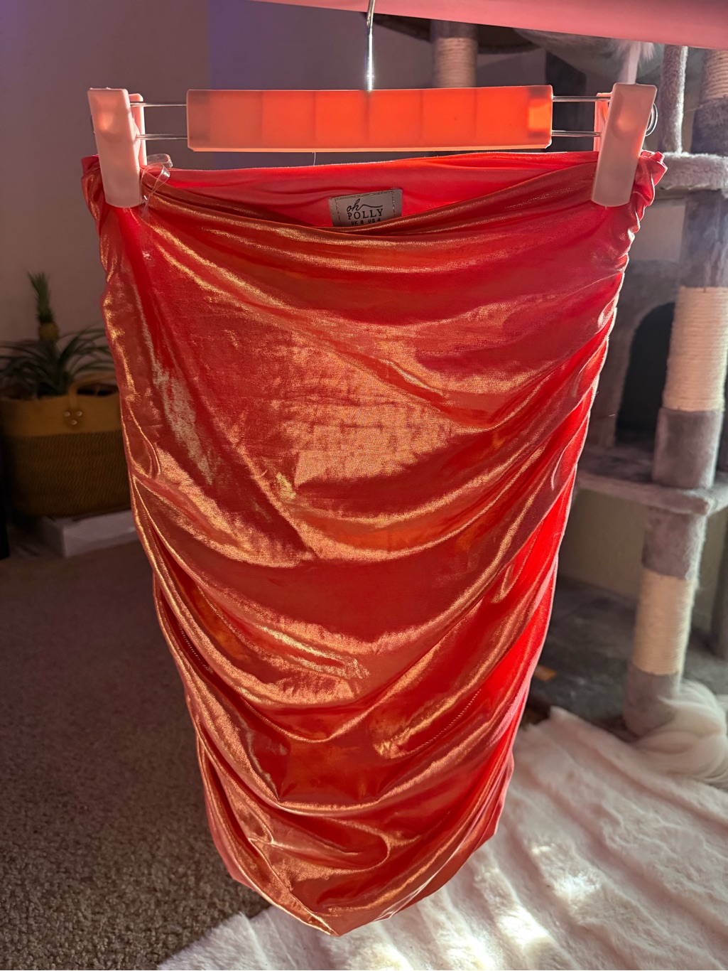 Oh Polly Coral Shimmer Ruched Mini Skirt Size Us 4